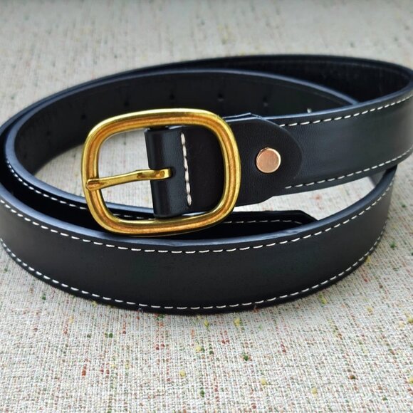 Accessories - Women Belt Faux Leather Began Black Waistband Gold Tone Pin Buckle Size 28-36 in